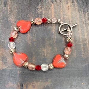 Heart Charm Bracelet with Red and Silver Accents